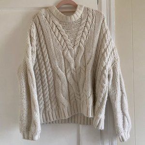 Aerie Chunky Cable Knit White Sweater